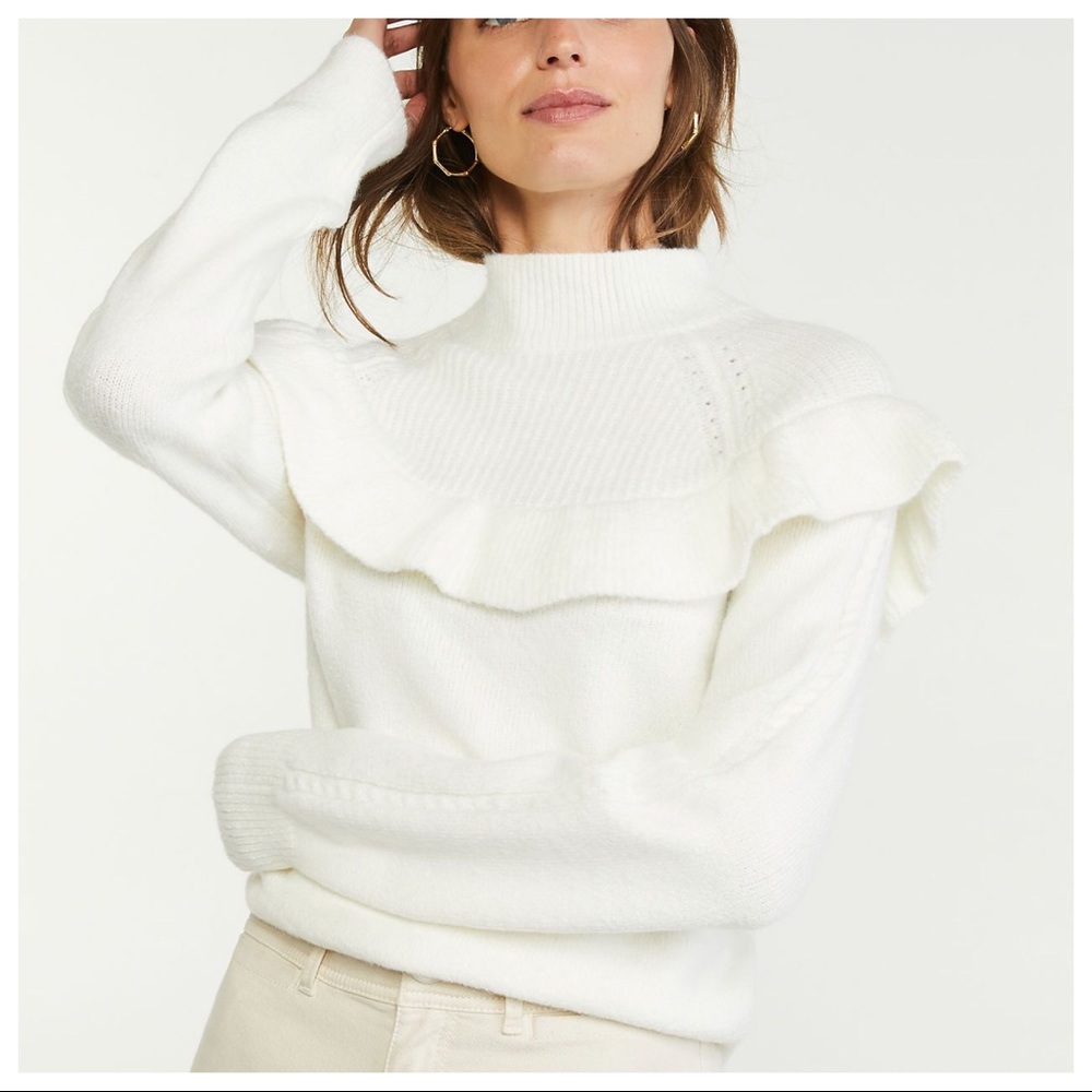 Ann Taylor Mixed Stitch Ruffle Sweater, Size L
